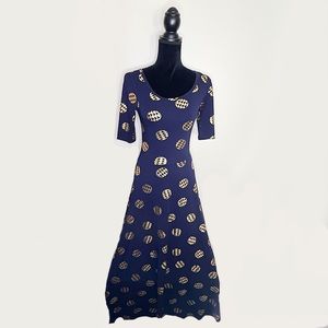 XS Navy Blue & Gold Holiday Maxi Lularoe Ana Dress